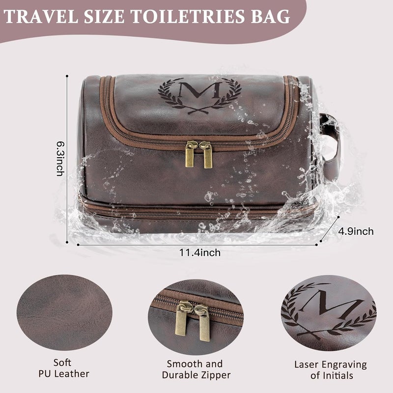Aganmi Personalized Christmas Birthday Gifts Toiletry Bag for Men Dad Husband, Custom Initial PU Leather Waterproof Toiletry Organizer Dopp Kit Shaving Bag Travel Essential for Men, Dark Brown J - Image 3
